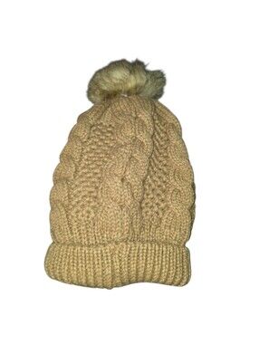9/6/13. Women's LA Express Beige Cable-Knit Pom Beanie